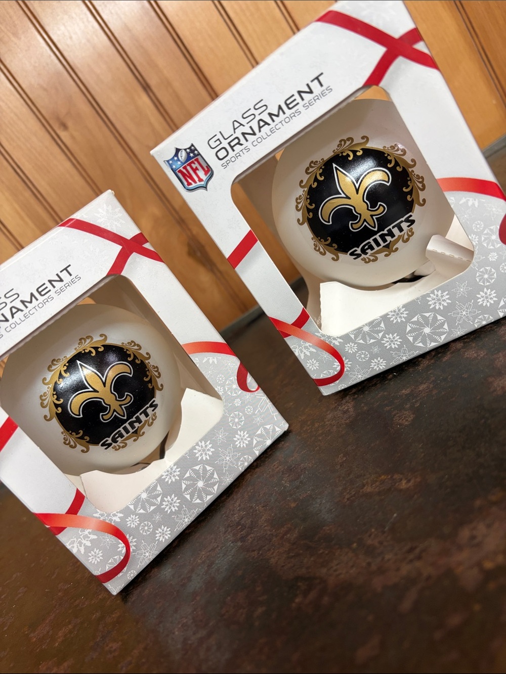 Lot of 2 New Orleans Saints NFL 3 1/4”Glass Ornaments by Topperscot -Retro Style